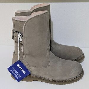 Birkenstock UppsalaWomen's Taupe Suede Shearling Boots Buckle Fur Lined Sz 6 New